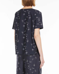 Blusa in seta con il retro in tessuto stretch, blu - MM Max Mara