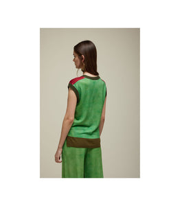 GILET OVER SCOLLO V STAMPA FALSO UNITO BICOLORE - JEi'S