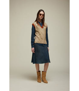 GILET OVER SCOLLO V STAMPA FALSO UNITO BICOLORE - JEi'S