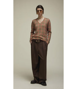 PULL SCOLLO V OVER CORTO PATTERN PRINCIPE GALLES - JEi'S